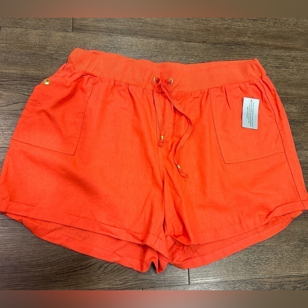 Linen Blend Coral Shorts Size 3X